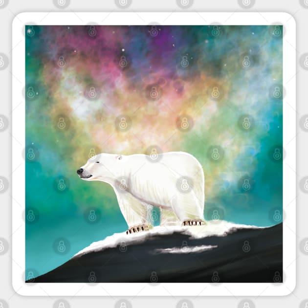 Polar Bear on a Rock in front of Northern Lights Sticker by Brushes with Nature